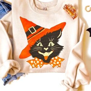 Halloween Black Cat Crewneck Sweatshirt S M L XL